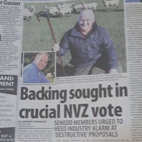 In this week's #DailyPost our members in Meirionnydd have urged their Members of the Senedd to reject the damaging Nitrate Vulnerable Zone (NVZ) regulations. 

Lobby your local Members of the Senedd:

English ➡️ow.ly/8a1q50DJSdA
Cymraeg ➡️ow.ly/ei4e50DJSgB