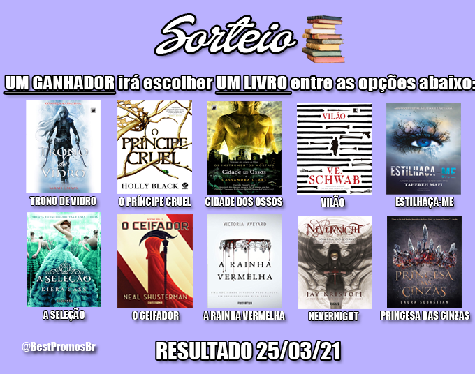 BestPromosBr's tweet photo. 📚 SORTEIO 📚

UM ganhador irá escolher UM livro entre as opções abaixo. Para concorrer você deve seguir as regras:

• Dar RT nesse tweet 
• Seguir a conta @BestPromosBr
• Dizer nos comentários qual livro quer ganhar

RESULTADO: 25/03/21 https://t.co/QSw9OSkc0u