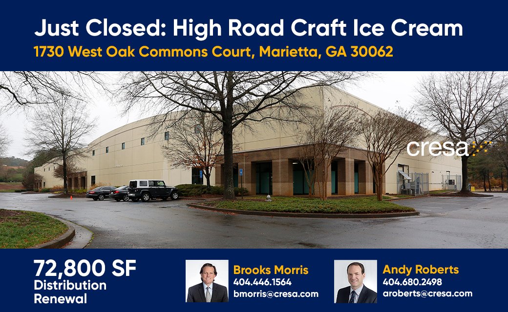#JustClosed! <a href="/brooksmorriscre/">Brooks Morris</a> &amp; Andy Roberts successfully accomplished #renewal terms for <a href="/highroadcraft/">High Road</a>'s 72,800 SF #distribution facility in Marietta, while achieving concessions from the landlord that reduced capital expenditures by approximately 40%. Great job, guys! #cre