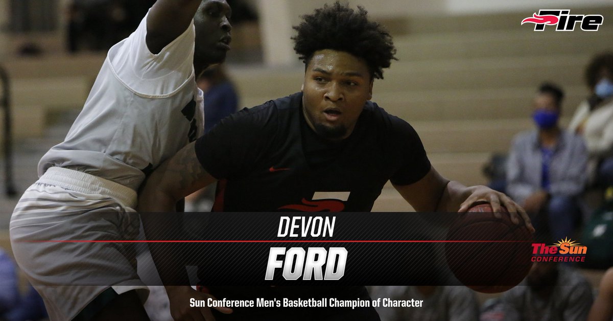 SEUFireMBB's tweet photo. BREAKING: Graduate center Devon Ford has been named The @SunConference Men's Basketball Champion of Character! Way to go, Dev! #FuelTheFire🔥 https://t.co/8Wvgpt6Bsd