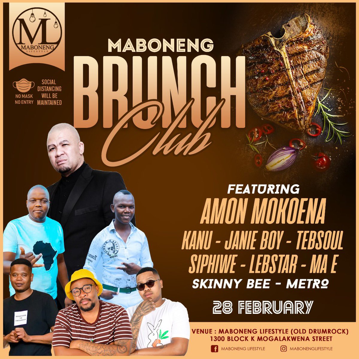 Lebstar_'s tweet image. 🗓Saturday
#ChasingTheSunset 
📍@SoshaShisanyama
#GoodVibes
📍@VibeCafe
🗓Sunday
#BrunchClub
📍@MabonengLifestyle
#GarnishSessions 
📍@SomethingSosha