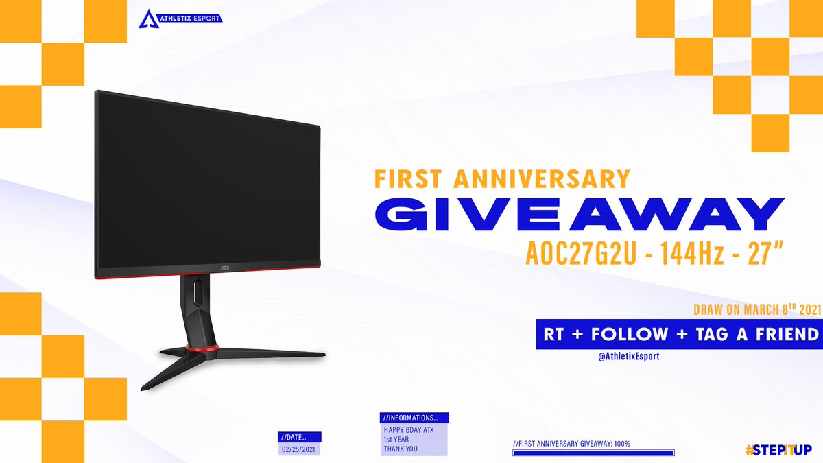 AthletixEsport's tweet image. Sans VOUS il n'y aurait pas de NOUS.🧡
Et pour vous remercier, voilà un petit cadeau.

Pour participer :

- RT🔄
- Follow @AthletixEsport 
- @ un copain

Tirage au sort le 8 mars à 18h.

Bonne chance.🍀

#StepItUp