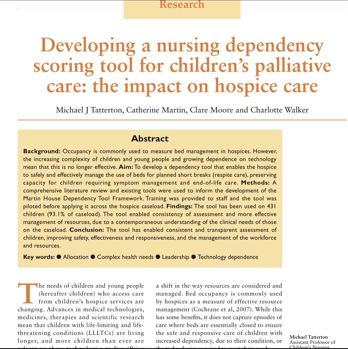 MJTatterton's tweet photo. Our paper on a new #nursing #dependency tool for children’s #hospices has been published in the @IntJPalliatNurs. You can read it here: https://t.co/RQQthaSqom #pedpc @MartinHouseCH @UniofBradford @UoB_Nursing @Tog4ShortLives #palliativecare #cyp #complexhealth #safepractice https://t.co/MaiAWFoW7N