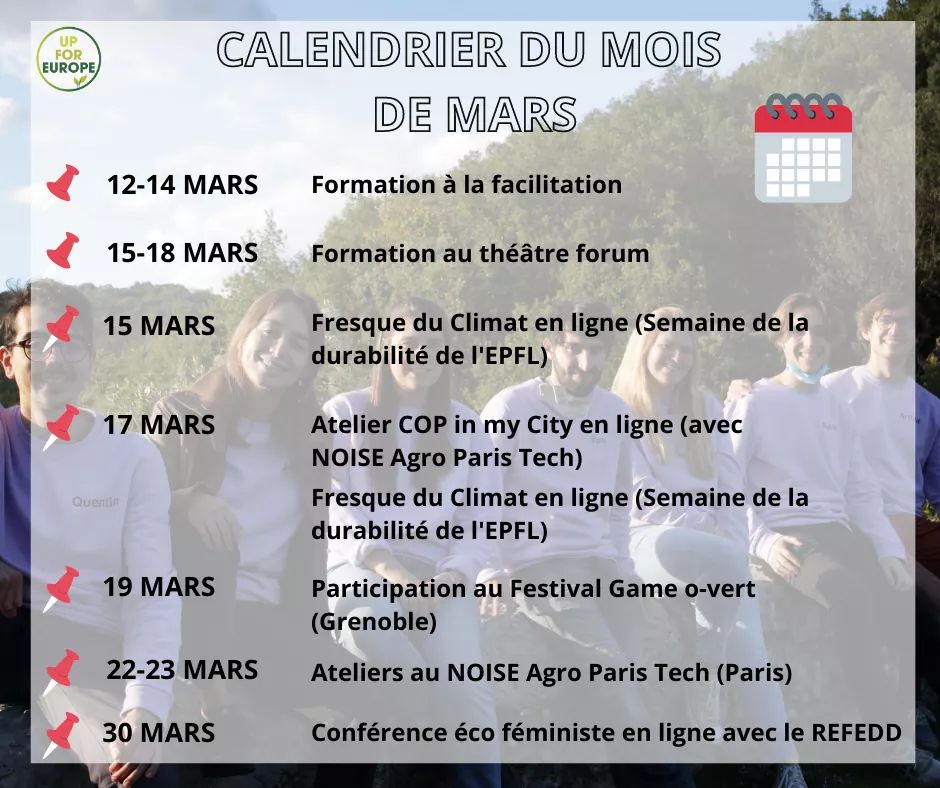 UpForEurope1's tweet photo. 🌱 MARCH CALENDAR 🌱🤩

Before leaving on a tour of Europe, we decided to make a passage through France in order to train ourselves more and to test our workshops with French youth!  🇫🇷

Do not hesitate to come and meet us in Grenoble, Paris or Manigod if you are in the area!  😎 https://t.co/X2IMGIkgE2