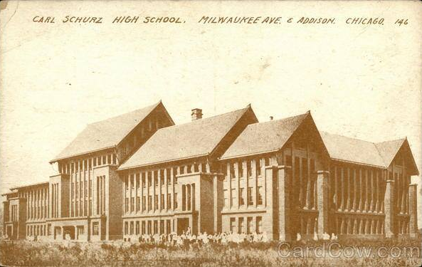 yorickgarcia's tweet photo. Schurz Highschool c. 1910 from Milwaukee and Addison after its initial completion and before its two additions in 1915 and 1924. https://t.co/xSylMpO0qc