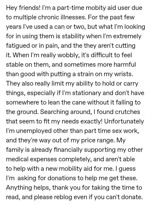 Hey friends! I'm a part-time mobility aid user who's in need of new crutches. sex work is my full-time<a href="/tag/apclips"class="tags"><span>#apclips</span></a>