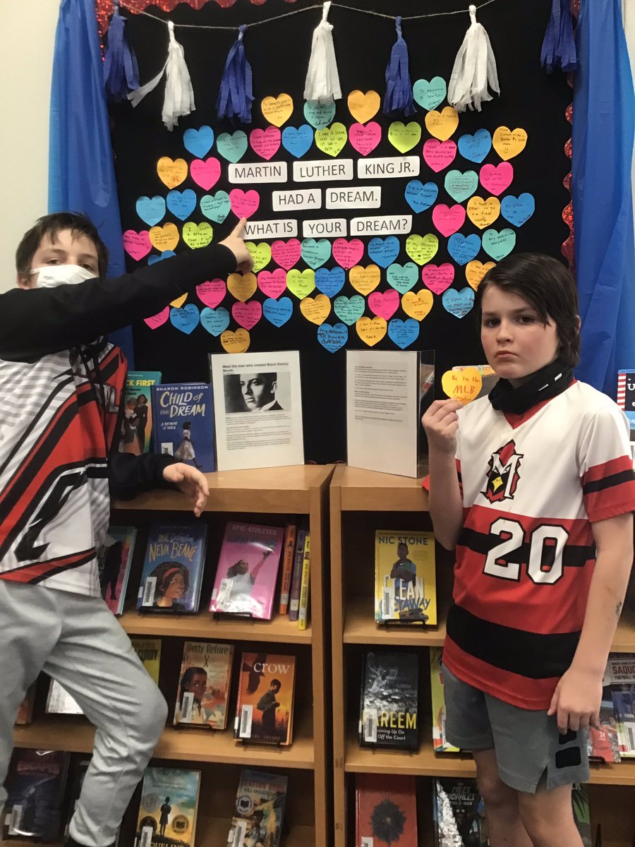 mmscardslibrary's tweet photo. Students at the Sixth Grade Center share their dreams alongside Dr. Martin Luther King Jr. to celebrate Black History Month. What is your dream? #MMSInspires @MMSCardinals @melissaisd https://t.co/yMFOfALjVL