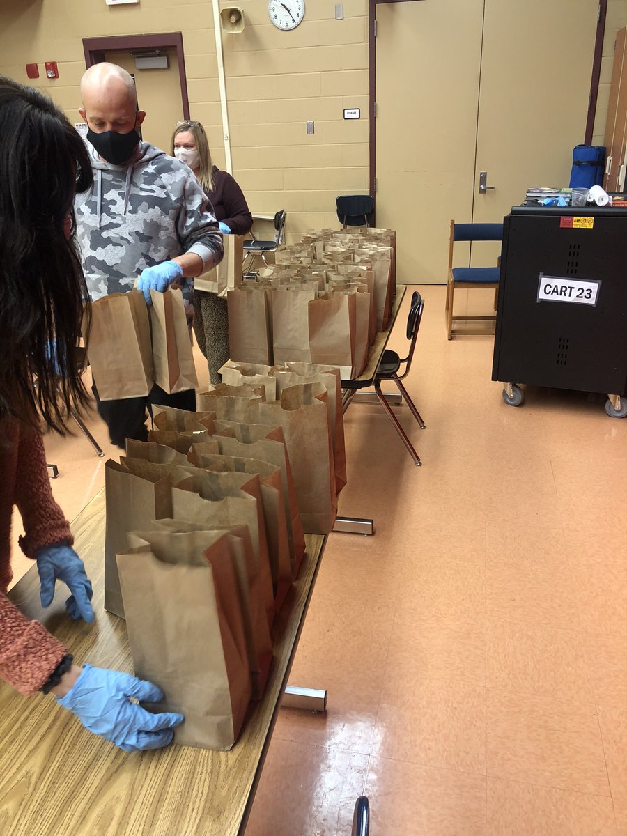 T_Hamilton_U's tweet photo. The Marrs Attendance Team was hard at work this morning assembling  440 goodie bags for students with “near perfect” attendance for quarter 3! Students will receive their bags this upcoming Friday. #LifeOnMarrs #AttendanceMatters https://t.co/fUI6WweC8K