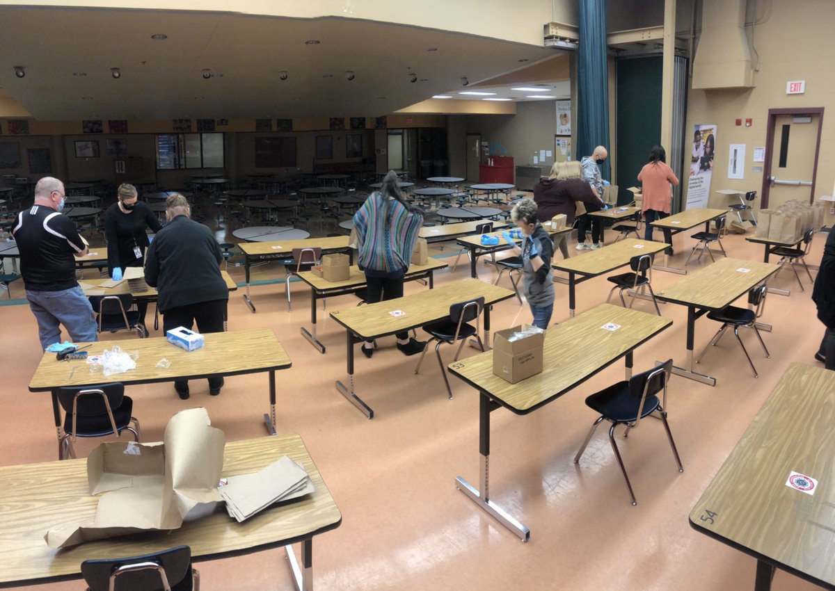 T_Hamilton_U's tweet photo. The Marrs Attendance Team was hard at work this morning assembling  440 goodie bags for students with “near perfect” attendance for quarter 3! Students will receive their bags this upcoming Friday. #LifeOnMarrs #AttendanceMatters https://t.co/fUI6WweC8K