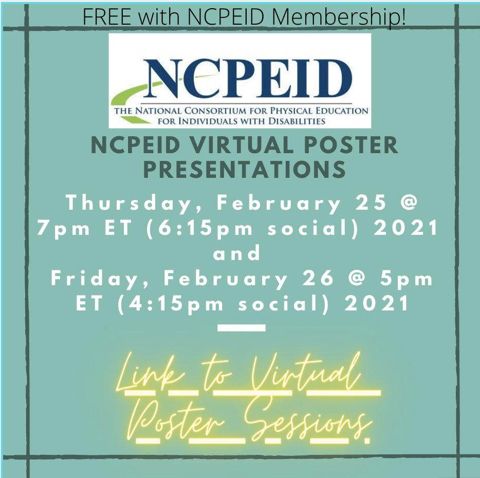 Today &amp; Friday!!
VIRTUAL RESEARCH POSTER PRESENTATION 
NCPEID is announcing the Virtual Poster Sessions on Thursday, February 25 @ 7pm ET (6:15 p.m. social) and Friday, February 26 @ 5 pm ET (4:15 p.m. social) 2021. 
ncpeid.org/virtual-poster…