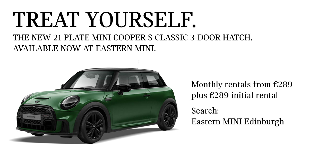 EasternMini's tweet image. TREAT YOURSELF HAS LAUNCHED!

The new 21 plate Mini Cooper S Classic 3-Door Hatch, available now at Eastern MINI. 

Monthly rentals from £289 plus £289 initial rental. 

Discover our new car offers: easternwestern.co.uk/mini/new-cars/