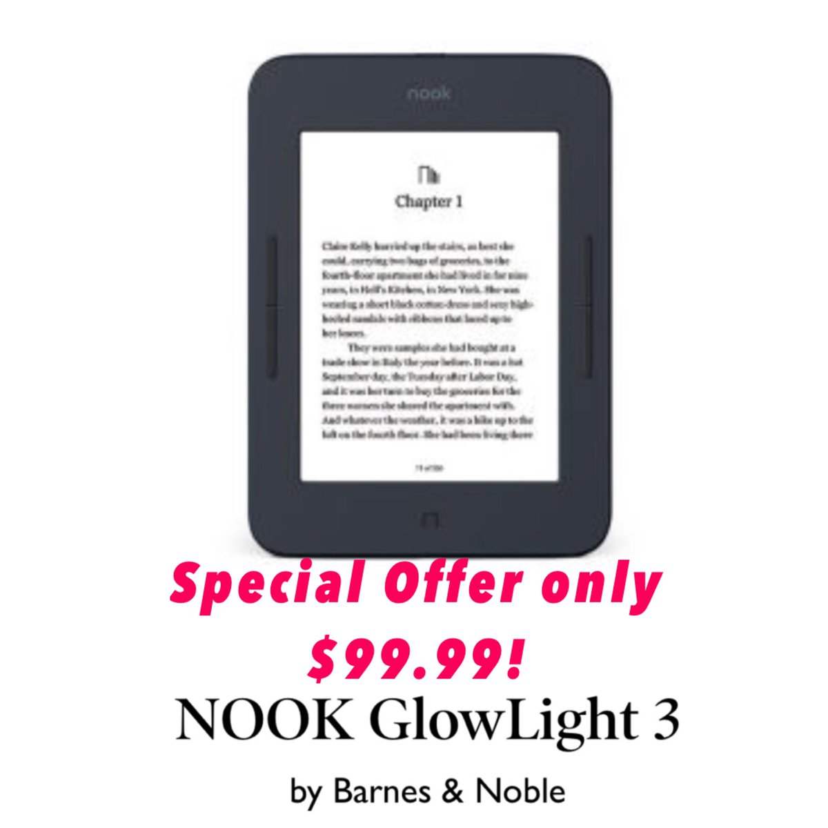 For a limited time only! Nook Glowlight 3 is only $99.99 in store! Take your whole library with you wherever you go! #Nook #bnereader #glowlight3 #libraryonthego