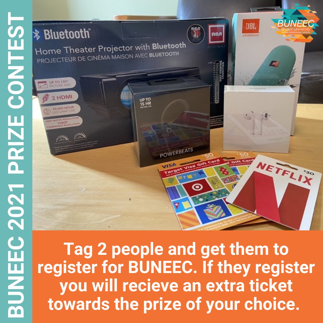 Do you want to win these cool prizes?

Tag 2 people and get them to register for BUNEEC. If they register you will recieve an extra ticket towards the prize of your choice.