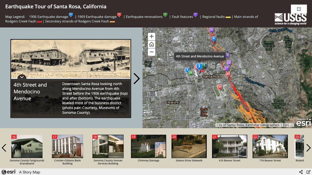 USGS_Quakes's tweet photo. Take a virtual EQ tour of Santa Rosa, CA. See EQ damage from 1906 and 1969 and buildings that have been retrofitted to protect against future EQ shaking. Learn where the faulting from large EQs and slow fault slip (creep) is visible at the ground surface.

https://t.co/mVDCaeSGLb https://t.co/4lY4TOWrdI