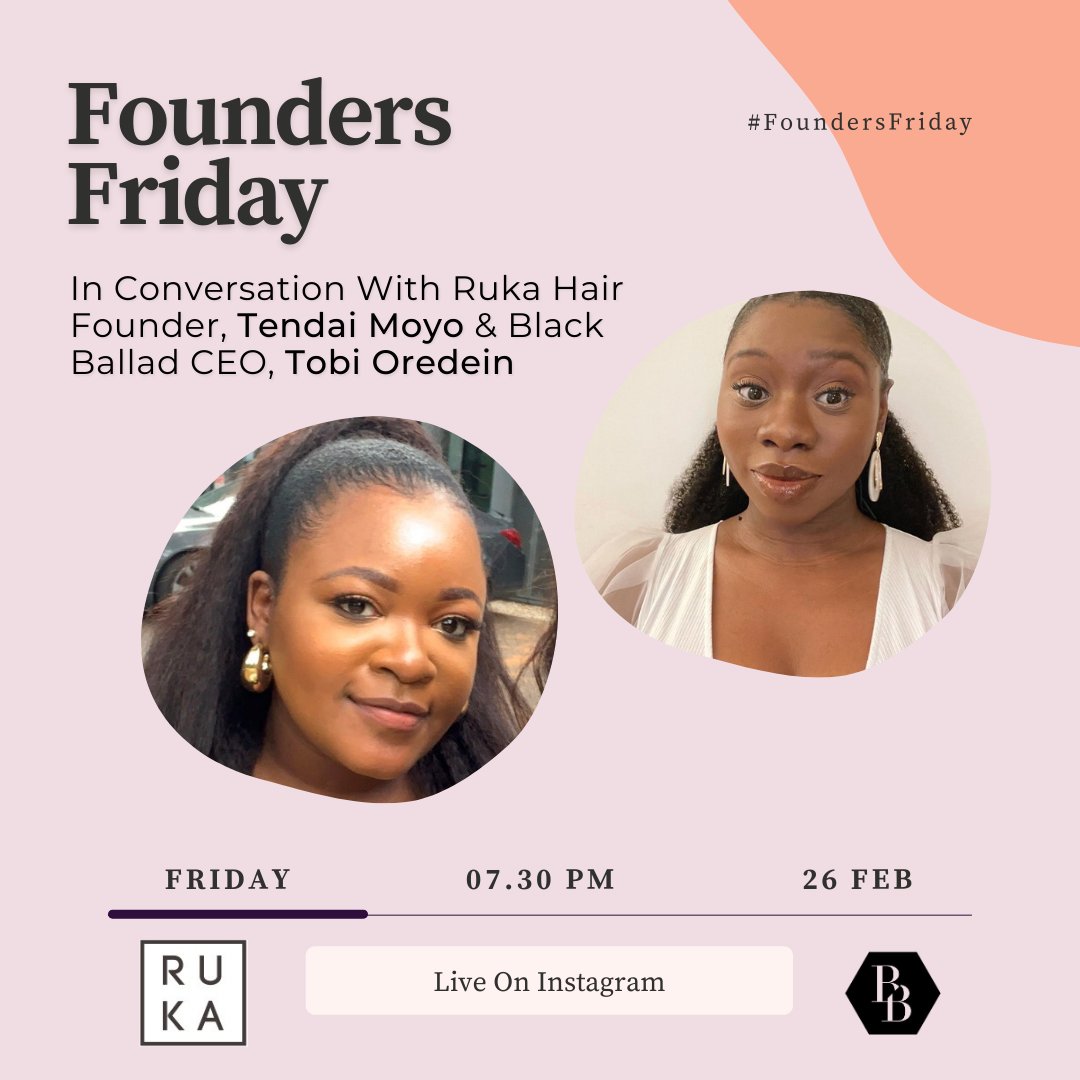 Tomorrow we're going live on Instagram with Tendai Moyo (@vtmoyo) founder of innovative natural hair extensions brand, <a href="/rukahair/">Ruka</a> 💁🏾‍♀️

We'll be discussing the hair industry, building a business as a black woman, investment &amp;so much more! 🙌🏾

🚨 IG Live - <a href="/BlackBalladUK/">Black Ballad</a> 
7.30PM 🚨