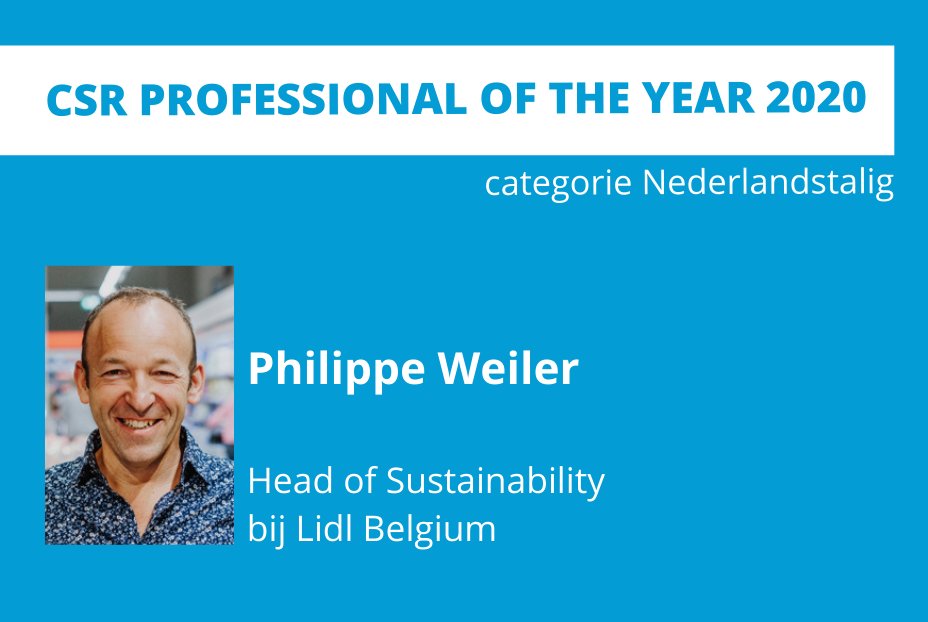 En de CSR Professional in de categorie Nederlandstalig is ... Philippe Weiler, Head of Sustainability bij Lidl Belgium. Proficiat!
#csrprofessional #csr #mvo