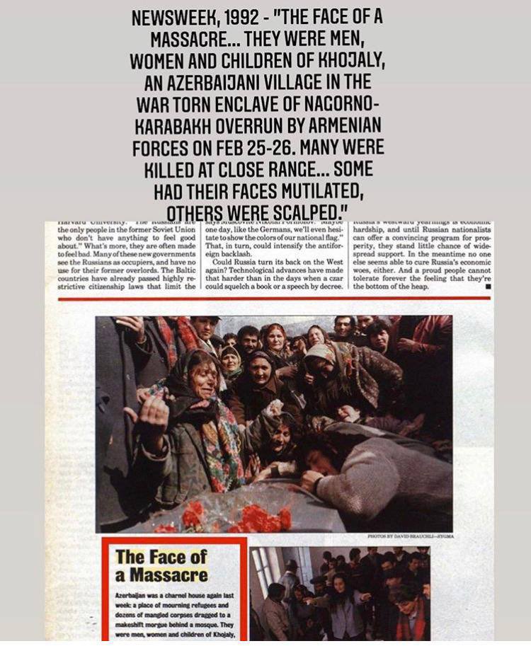 NazuLkin's tweet photo. According to Memorial Human Rights Center, Human Rights Watch and other int observers, the #Khojaly massacre was committed by the ethnic Armenian armed forces, reportedly with help of the Russian 366th Motor Rifle Regiment, apparently not acting on orders from the command. https://t.co/XxuXSNjMkt