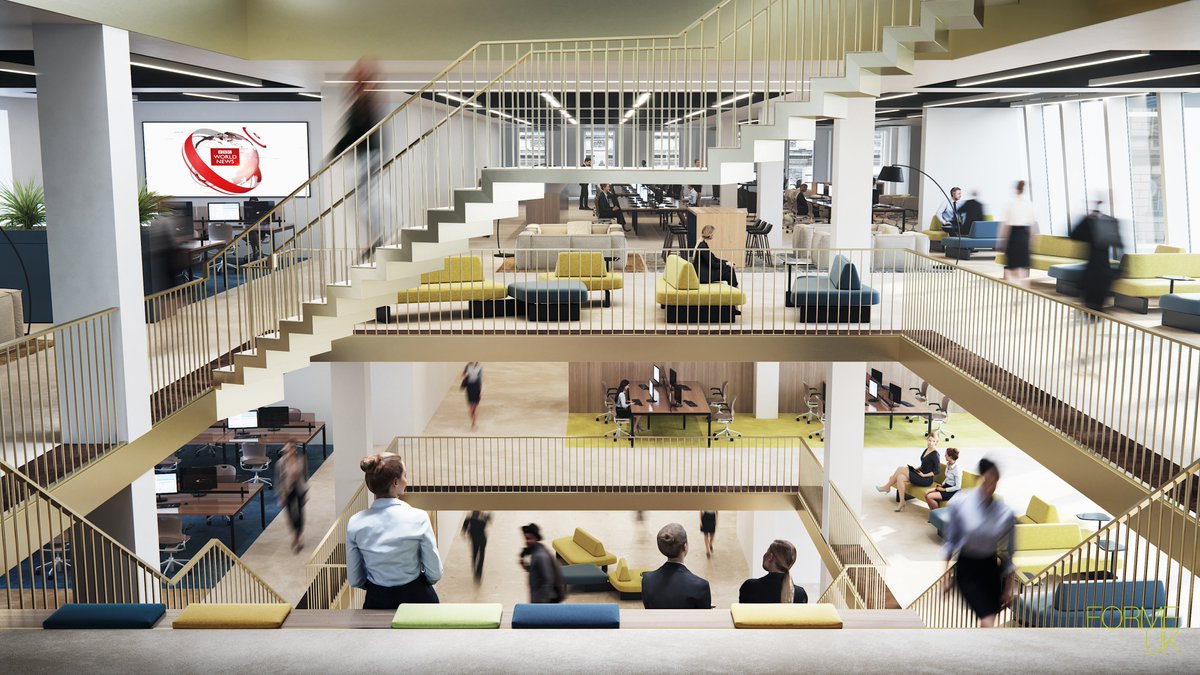 16 Great Marlborough Street, #London

Our design featured the introduction of a ‘town hall’ auditorium dissecting the building over three floors along with an accommodation stair and light well featuring ‘zig-zag’ stairs that interconnected with each office floor of the building.