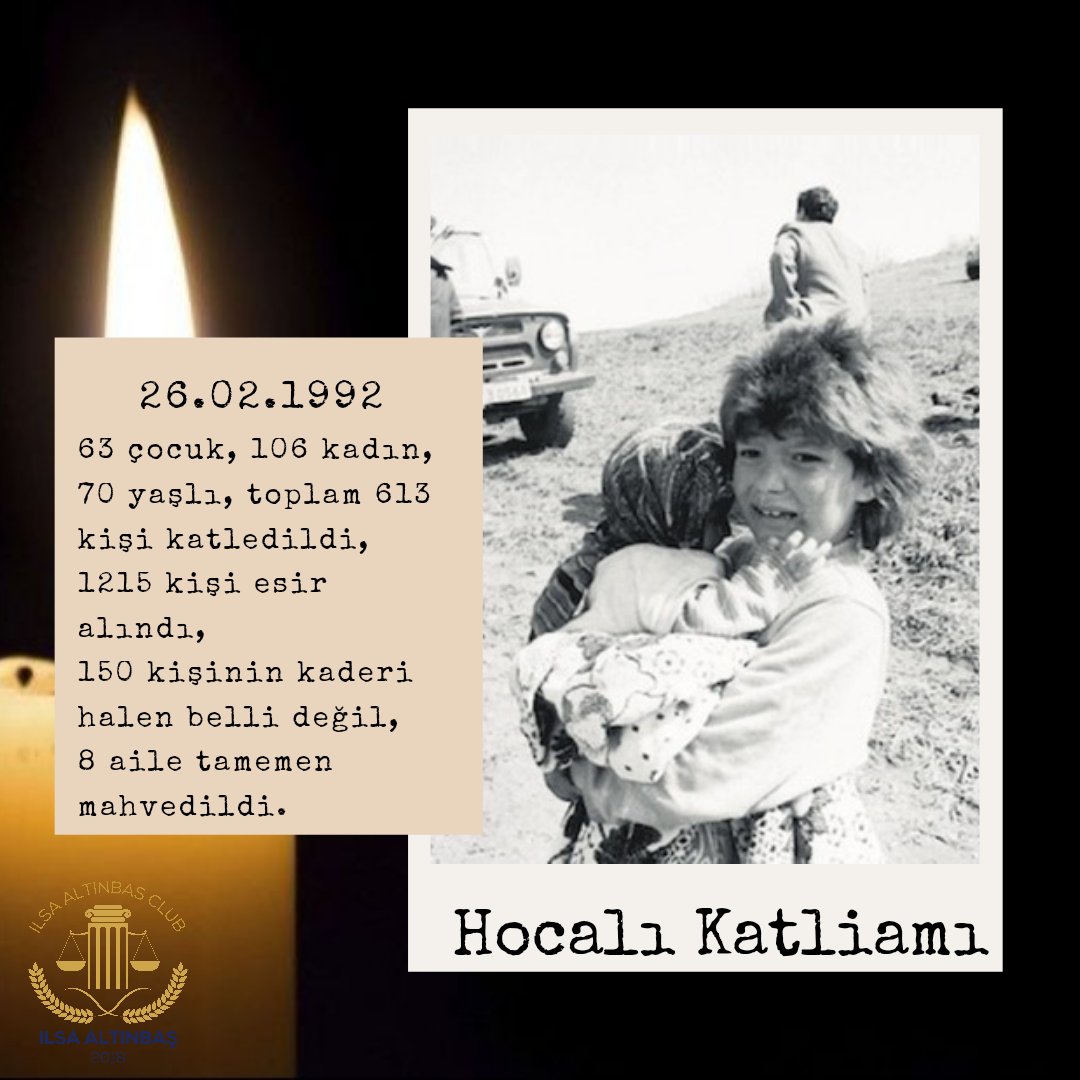 interlaw_au's tweet photo. 29 yıl önce 25 Şubatı 26 Şubata bağlayan gece Ermeni kuvvetleri tarafından vahşice katledilen #Azerbaycan Türklerini saygıyla anıyoruz. 
90'lı yılların en büyük facialarından biri olan #Hocalı Katliamında 63 çocuk, 70 yaşlı, 106 kadın toplam 613 sivil katledildi. 
#Xocalı https://t.co/i4CixsSuDc
