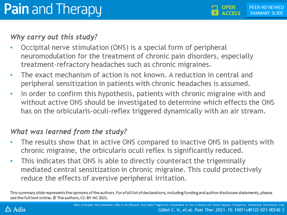 Pain_Ther's tweet photo. Effect of Occipital Nerve Stimulation (ONS) on the Orbicularis Oculi Reflex Triggered by a Standardized Air Flow in Patients With Chronic #Migraine - A Prospective, Randomized, Interventional Study https://t.co/OQ0C7oa4lw https://t.co/fcKArhu2YA