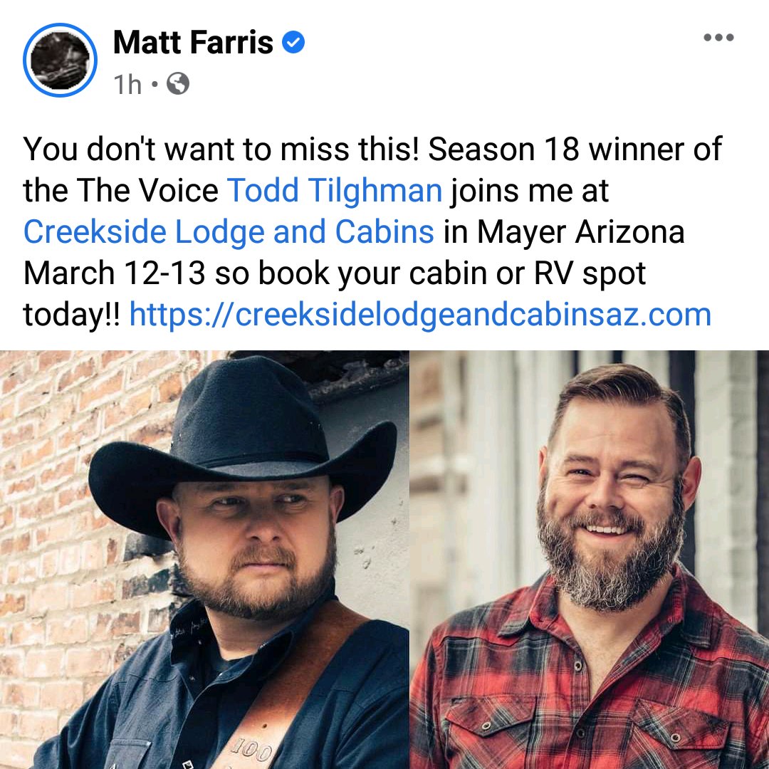 jessg2006's tweet photo. Don't miss this!! Come see @MattFarrisCNTRY and @todd_tilghman in Mayer AZ! March 12-13. @KoltCountry @azcentral @azfamily #countrymusic https://t.co/gVjfjiDIGI