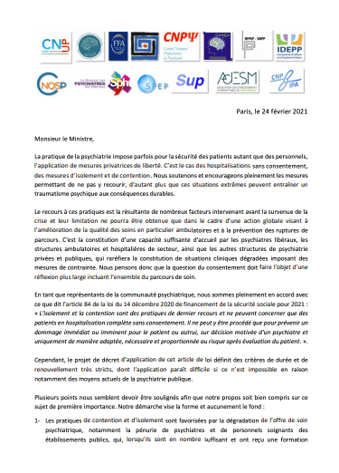 CordierCaroline's tweet photo. ♦️Lettre au ministre @olivierveran par une quinzaine d'organisations (psychiatres hospitaliers, universitaires, infirmiers #IPA, directeurs d'hôpital..) demandant de ne pas publier un décret "inapplicable" (réforme isolement-contention) & d'ouvrir une concertation #psychiatrie⬇️ https://t.co/3498DzTsua