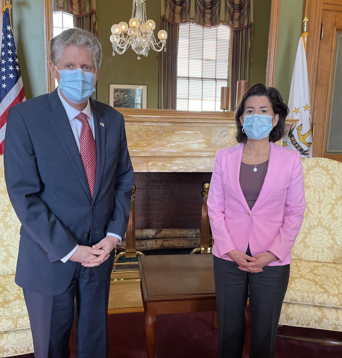 GovRaimondo's tweet image. Great meeting with @LGDanMcKee this afternoon to discuss the next steps in Rhode Island’s COVID-19 response and vaccine rollout. With a 1.9% case positivity rate and over 225,000 vaccine doses administered, we’re on a good path.