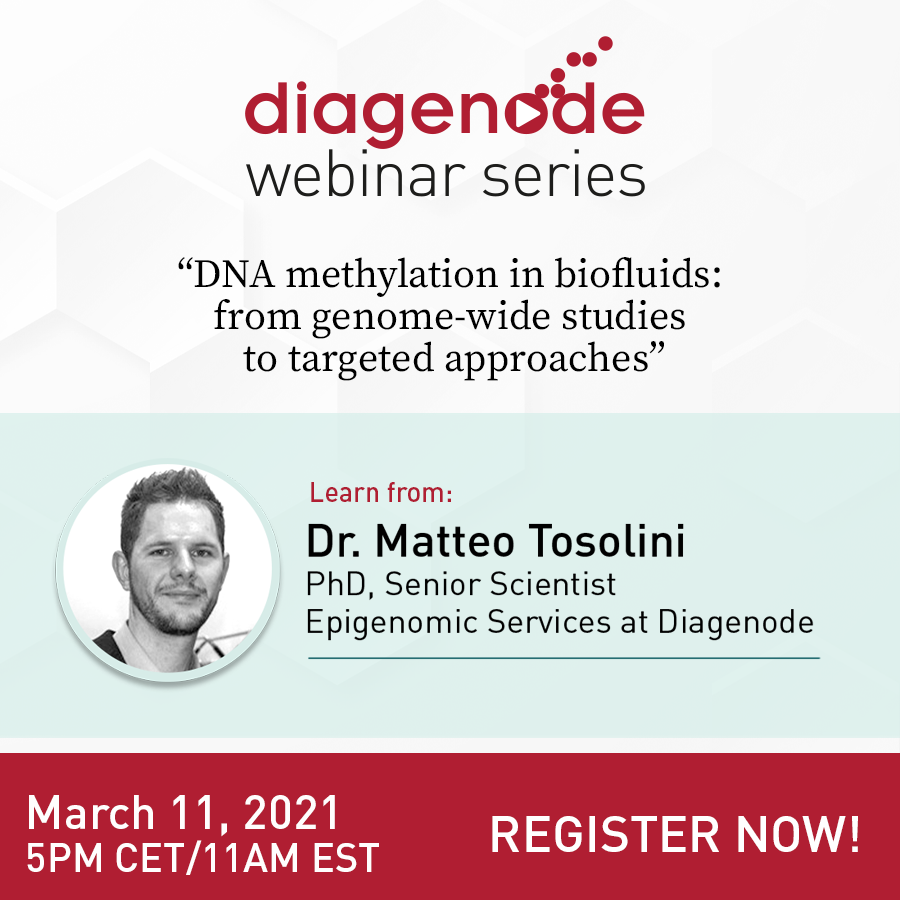 Diagenode's tweet photo. 📢 Attend our #webinar "DNA methylation in biofluids: from genome-wide studies to targeted approaches" on March 11, 2021 at 5PM CET/11AM EST to learn from Dr. Matteo Tosolini, Ph.D., Senior Scientist. Register here 👉🏼https://t.co/bSUSDdVF1k #diagenodewebinar #dnamethylation https://t.co/nEUAFB31fO