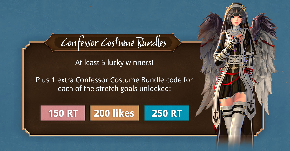 The new Confessor is a premier costume and to celebrate this release we are giving you the chance to win it here on Twitter!
Follow, ❤️ &amp; RT to enter. We will pick 5 winners at random. Enter by this Sunday, 10:00 AM PDT / 7:00 PM CET. #bladeandsoul #bnsgiveaway
