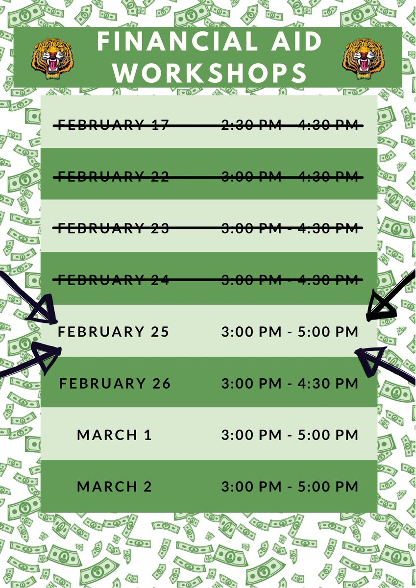 The clock is ticking, seniors. Only 4 more workshops to go. Submit your financial aid applications today!