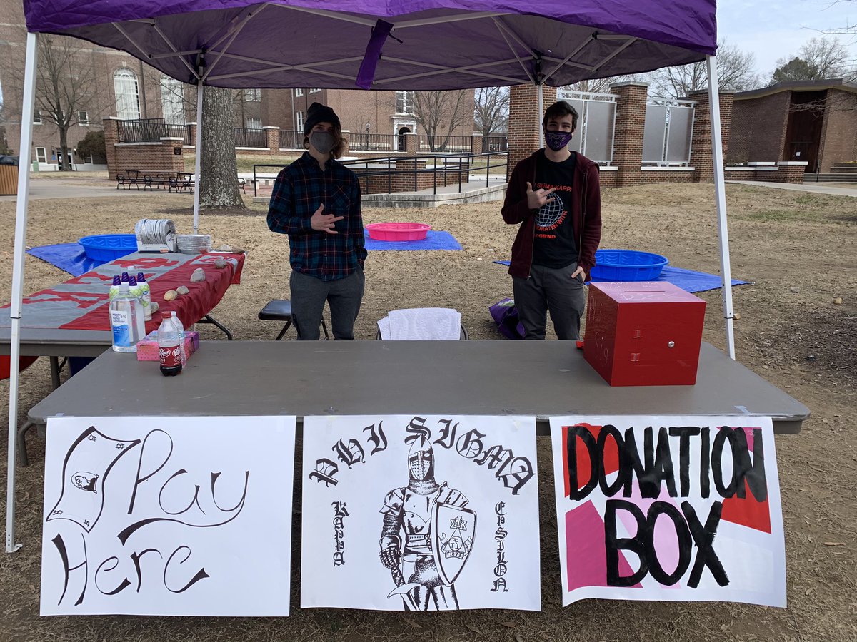 UCAPSK's tweet photo. A good first day for Phil a Phi Sig at #uca ! Come out tomorrow Friday Feb. 26th from 10-4 to support Parkinson’s Research! And thank you for all who donated. You can donate virtually by cash app or PayPal. 
Cash app: $ucapsk
PayPal: ucaphisig@gmail.com https://t.co/OC6tvOa9CX