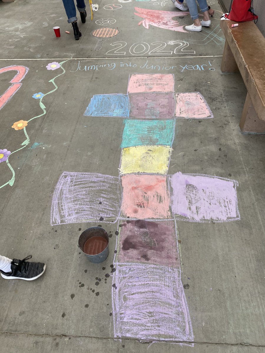 Ms_Casey_Van's tweet photo. The Sophomore class did a great job on their chalk design! Let’s see how much we have to touch up tomorrow before final judging. @CUHSCardinals https://t.co/OVLXYT1Y5d