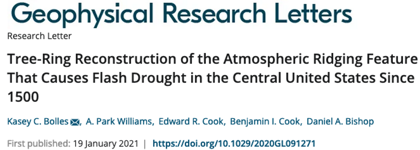 I’m really happy to announce our new paper led by @ldeo postdoc, Dr. Kasey Bolles, presenting a new 500-year reconstruction of Flash Drought in the Central Plains of the US: doi.org/10.1029/2020GL…. 1/7