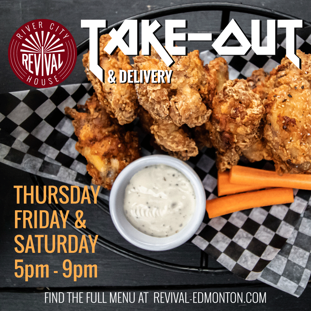 revivaledmonton's tweet photo. We're back at it tonight with our dashing delivery crew to fix your hunger problem! Taking orders from 5 - 9pm at (780)425-1852 for takeout and delivery! #yegeats #yeglocal #yegfood #yegdrinks #edmontonliving #edmontontakeout #edmontondelivery #yegdowntown #happybirthdaytyson https://t.co/8vOxPPmOmk