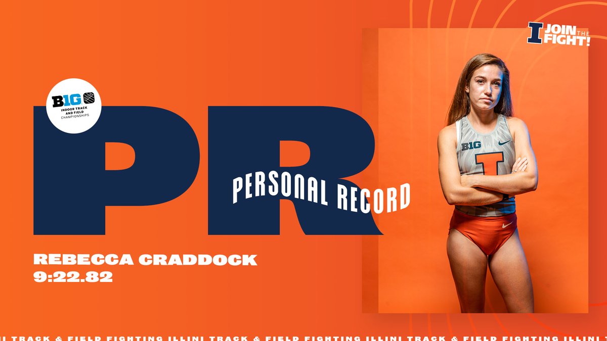 IlliniTrackXC's tweet photo. .@becca_craddock takes 5th place in the 3000 m with a time of 9:22.82 securing 4⃣ points for the #Illini ❗️

This mark is Craddock's PR and improves her already 3rd place standing in #Illini history by 2.13 seconds⚡️✌️ https://t.co/i0WSaGkywn