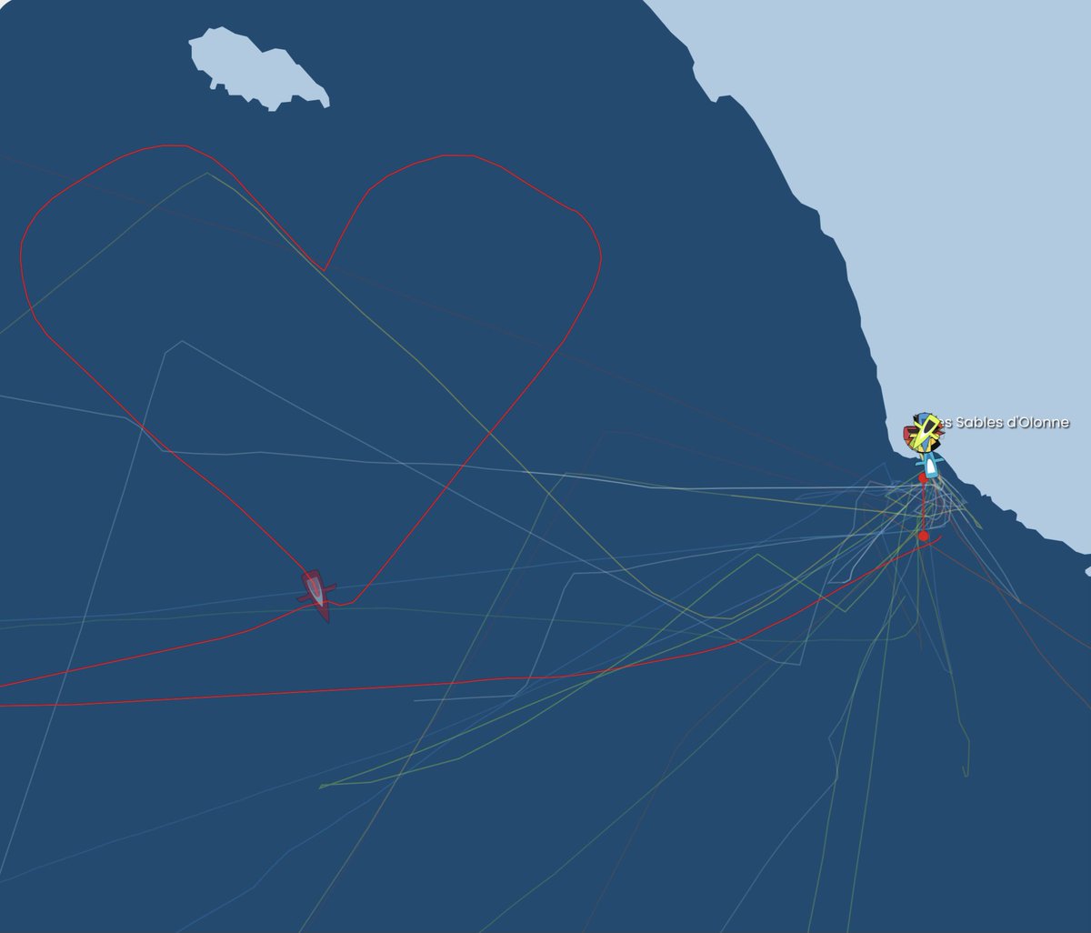 VilleDesSables's tweet photo. Le #coeur ❤️ de @samanthadavies au large des #sablesdolonne. Une première dans l’océan Atlantique 😉. Bravo #samdavies. @VendeeGlobe @initiativecoeur @ImocaGS @DepVendee @paysdelaloire @lessables @LSOAgglo @Vendeetourisme @RomainAttanasio https://t.co/4kbYTyQ02j