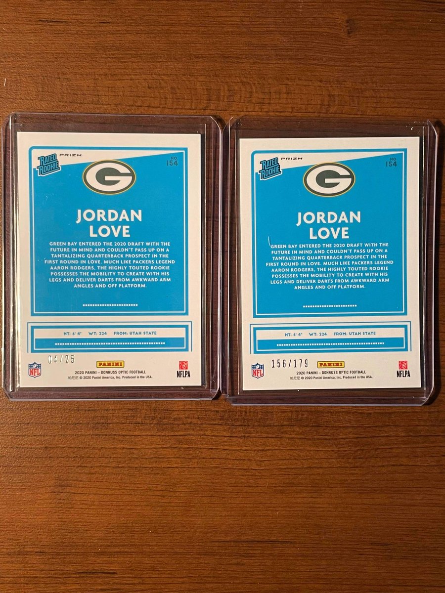 NickBranham22's tweet photo. Some people just really fucking suck, especially the asshole that stole my two Jordan Love Optic RC parallels out of my package, a 4/25 and 156/179. Please hobby family, keep an eye out for them, I will file a police report when found.  See pics, please contact me if you find. https://t.co/5B1VnGq0iH