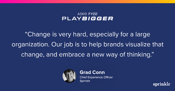 NehaSaxena5's tweet photo. How do you help customers visualize change and make it happen? Sprinklr CXO @GradConn introduced the concept of “experience selling” at our Annual Sales Kickoff. #SprinklrPlayBigger https://t.co/po7HzZLvEe