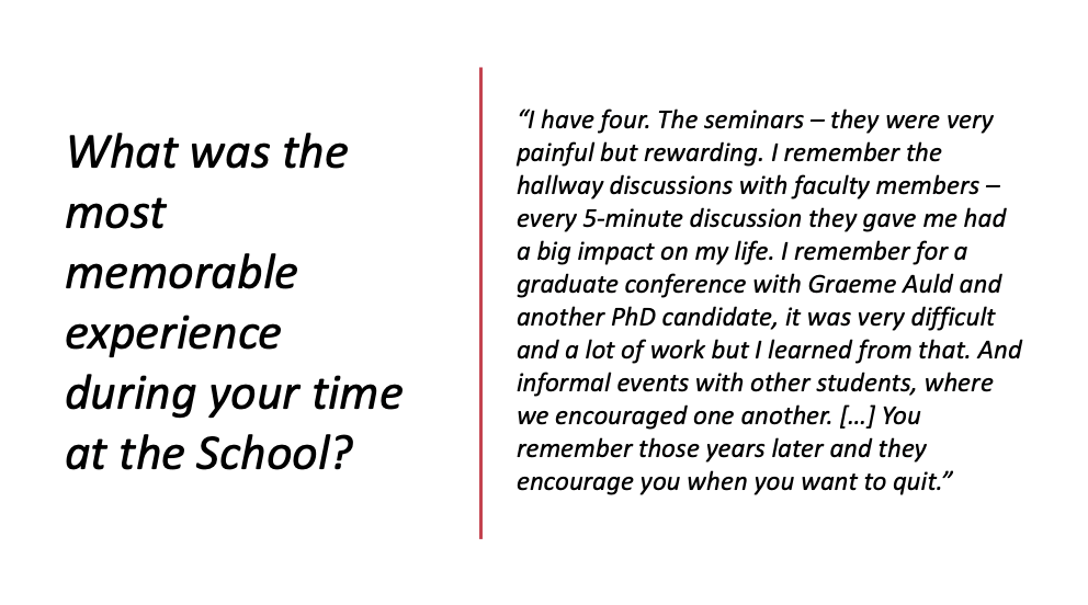 CarletonSPPA's tweet photo. 6. "I remember the hallway discussions with the faculty members - every 5-minute discussion they gave me had a big impact on my life." -Alexandre Couture Gagnon #SPPAgraduates #SPPAfuturestudent @FPACarleton @CUGradStudies https://t.co/Y70bWENEyK