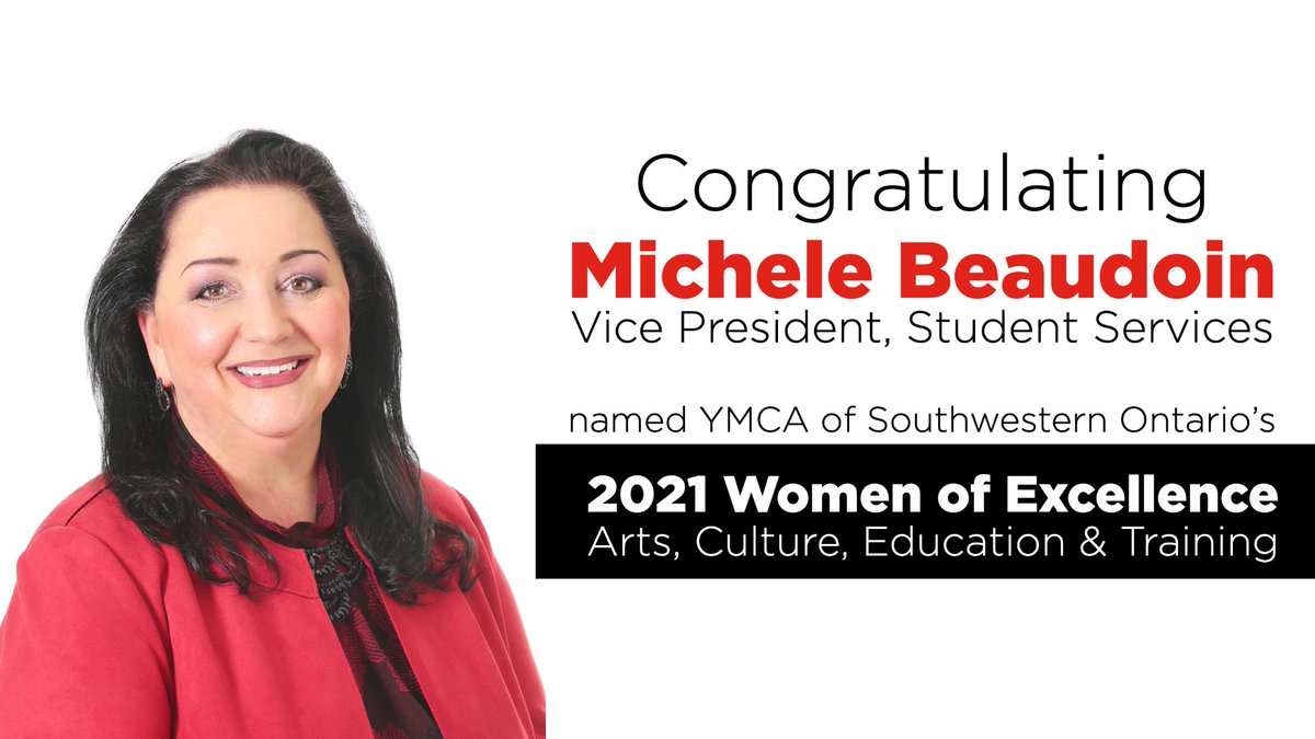 FanshaweCollege's tweet photo. Join us in congratulating Michele Beaudoin, vice president, student services, who was recently named the @YMCAofSWO's 2021 Women of Excellence: Arts, Culture, Education and Training award recipient. https://t.co/ARHklXfuXP