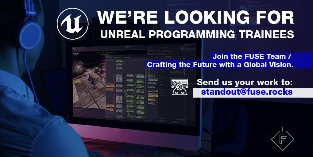 FUSE is looking for a person with a good attitude and code discipline to be part of our team as a Unreal Engine Programmer Trainee for Interactive Media; working along our team to create solutions for premium brands.

For more information, send an email to standout@fuse.rocks