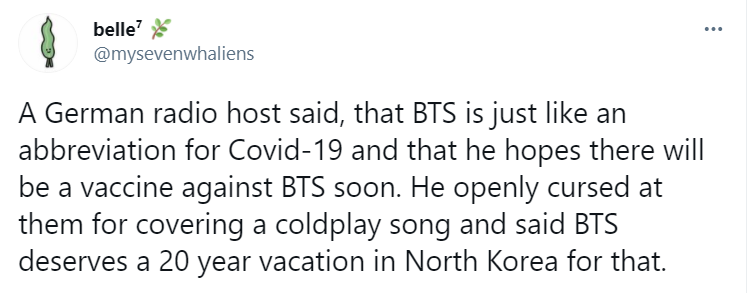 BTSOriented's tweet photo. These covid "jokes" about B/TS need to be addressed and disappear... it really feels like ARMYs are screaming into the void. https://t.co/Abfr5pD7cQ