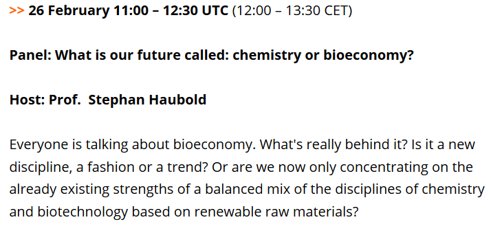 t_tmes's tweet photo. What is our future called: chemistry or bioeconomy? 
Looking forward to discuss w/ @BoergerLars/@NesteGlobal, @MBrandkamp/#ECBF and Tobias Faupel/@HTGF. Moderator: @s_haubold. 
5th ECP - European Chemistry Partnering @holgerbengs. 
#CreatingSustainability https://t.co/nhCpO1lRLA