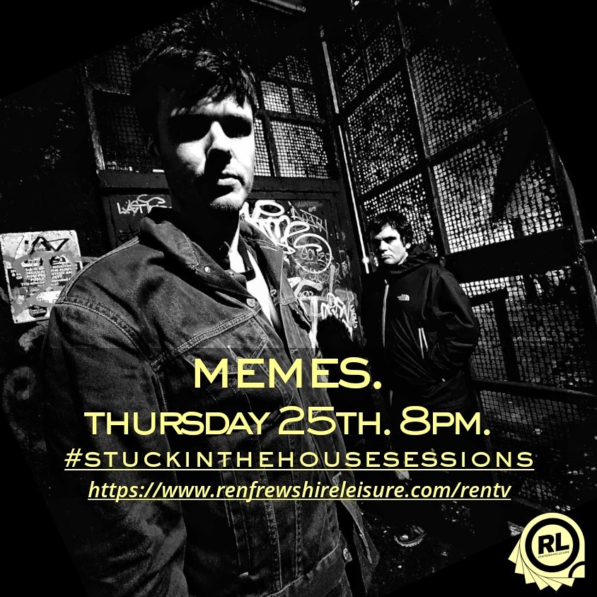 Under 30 mins until <a href="/memestheband/">MEMES</a> launch into their live-set for #StuckInTheHouseSessions. 
This exclusive performance recorded last year at <a href="/votnstudio/">Venice Of The North Recording Studio</a> won't be one to miss.
📺 Tune in for free at renfrewshireleisure.com/rentv from 8pm to watch as it premieres! #glasgow #sofarsounds
