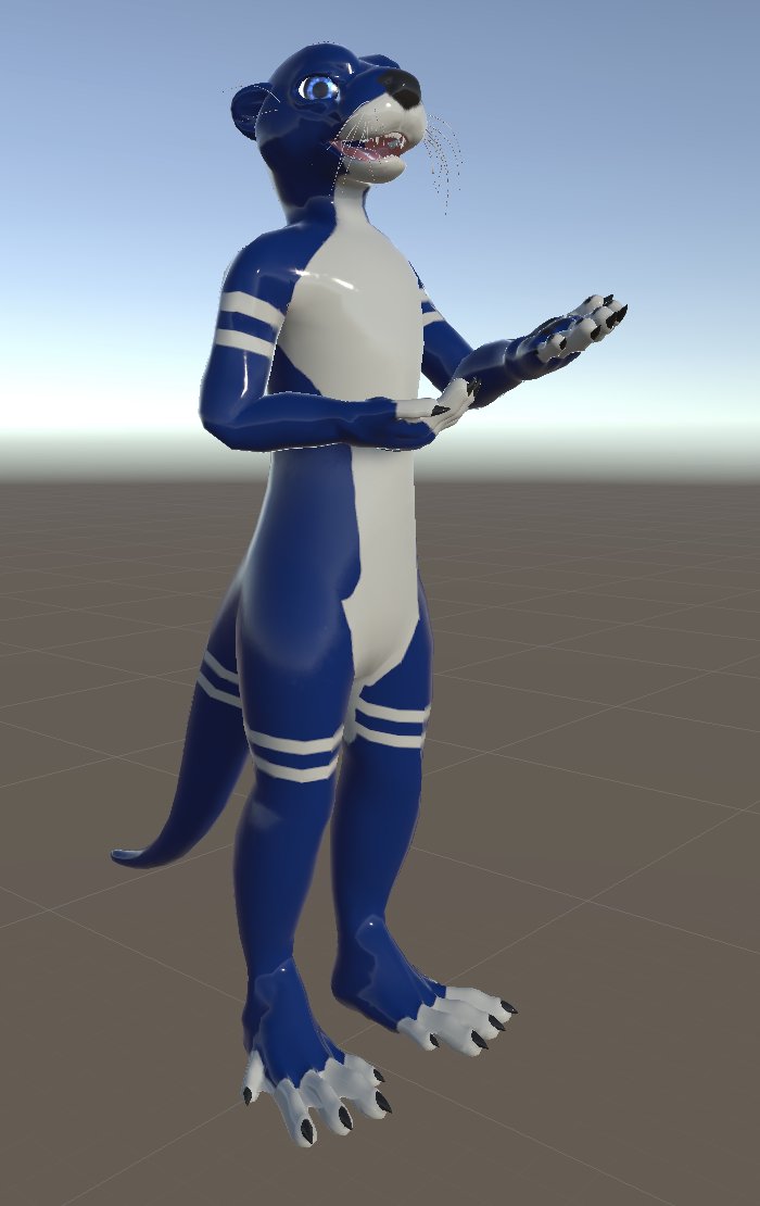 ZROwolfGaming's tweet photo. Everyone, say hello to my new VRchat avatar!  Base model is Tokushi Otter from gumroad, colors and texture work is by me, a mix of Blender, Substance Painter and Unity. https://t.co/5im2IlGckN