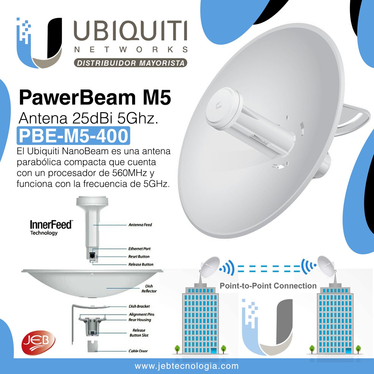 tecnologiajeb's tweet photo. #UbiquitiBolivia
PowerBeam PBE-M5-400 airMAX Bridge
Con un diseño todo en uno, el puente PBE-M5-400 #PowerBeam #airMAX de Ubiquiti #Networks es un producto airMAX diseñado para funcionar como equipo en las instalaciones del cliente (CPE). Con una señal directa más concentrada. https://t.co/2fsusPKyMK
