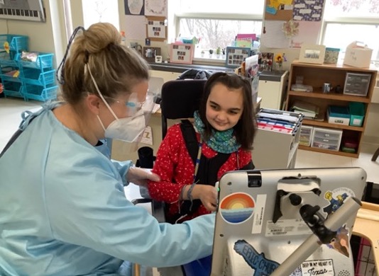 CottingSchool's tweet photo. Mrs. McGovern and Lizzie enjoy working together in OT group! Lizzie is getting an upper extremity stretch and some fine motor strengthening by squeezing the glue to add decorations onto her snowman. #OccupationalTherapy #OTfun #CottingSchool2021 https://t.co/S4qEK9fFGo