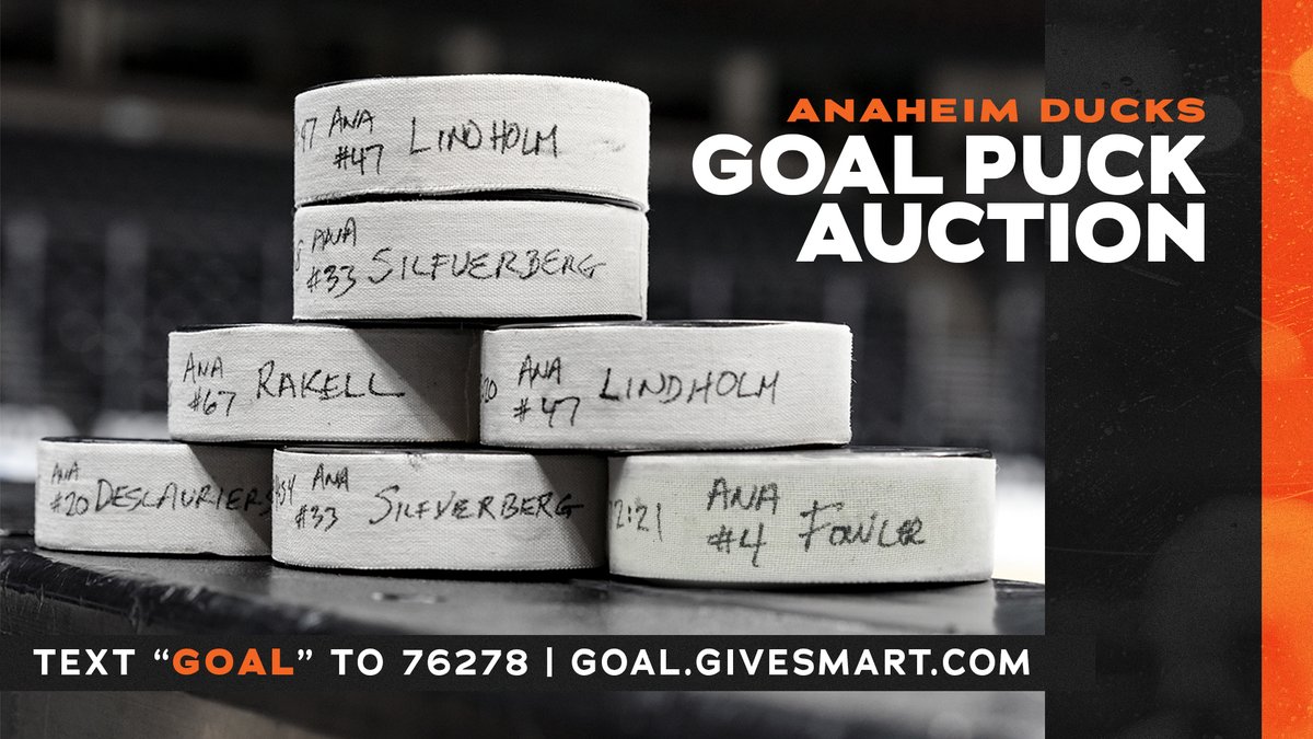 Anaheim Ducks (@AnaheimDucks) on Twitter photo 2021-02-27 01:00:00 Only 2 hours left to bid on goal pucks! Ends at 7 p.m. PT. ➡️ goal.givesmart.com #FlyTogether Only 2 hours left to bid on goal pucks! Ends at 7 p.m. PT. ➡️ goal.givesmart.com #FlyTogether