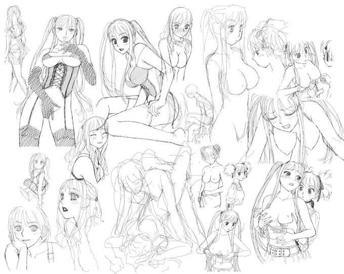 今日はちょっと早めに終了〜寝る前に又複数のページから使えなかったラフのボツ絵を集めてあるファイルなど…(//∇//) 