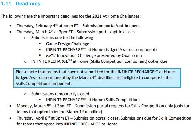 FRCTeams's tweet photo. Submissions are due in just one week for the FIRST At Home Challenges! Submit by 3:00pm ET on March 4th for the Game Design Challenge, INFINITE RECHARGE At Home, and the FIRST Innovation Challenge presented by Qualcomm: https://t.co/YWrUFLH8fN https://t.co/TD37DdRr50